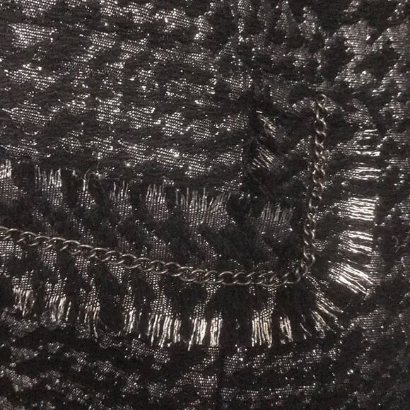 Apart Black & Sparkly Silver Tweed Fringe Zip Front Chain Detail Jacket - 12 NWT - Picture 6 of 16